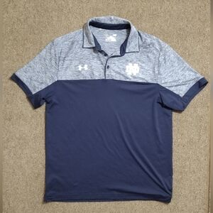 Under Armour Notre Dame Fighting Irish Polo Athletic Shirt Mens L Blue Gray Golf